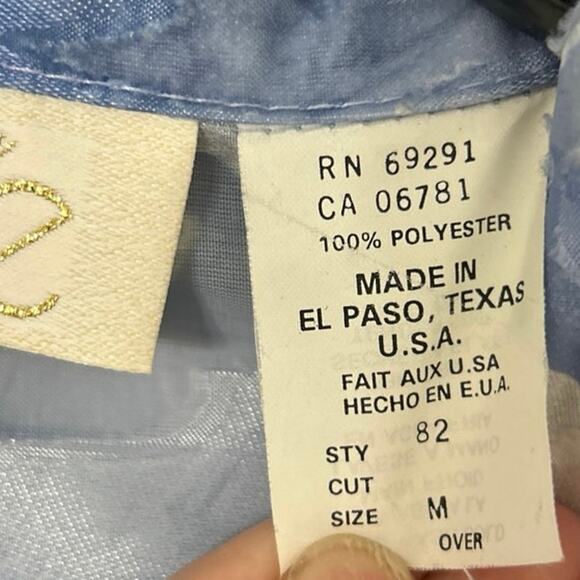 Caché Vintage Sheer Floral Button Down Blouse M Blue White Oversized Whimsical - Picture 10 of 11